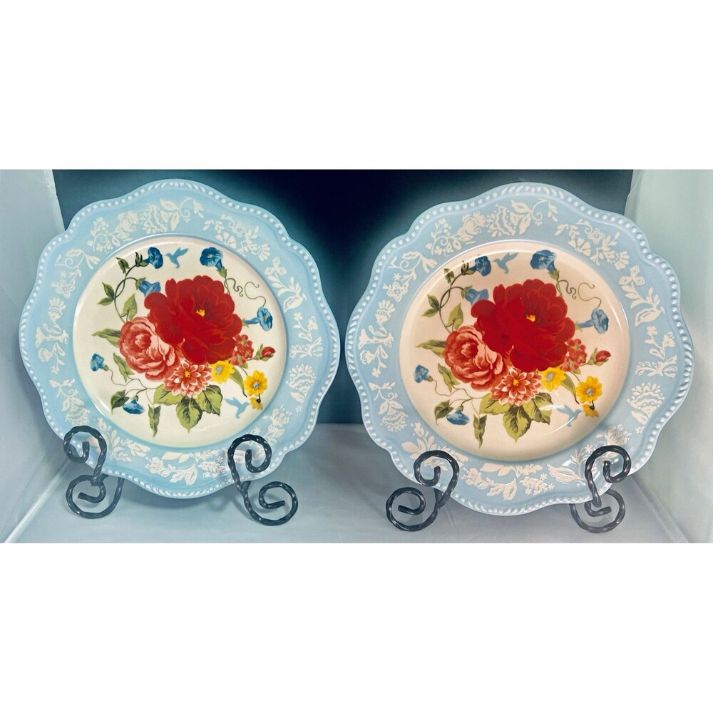 The Pioneer Woman 2pc 10.75in Floral Dinner Plates Blue/White Ceramic Round
